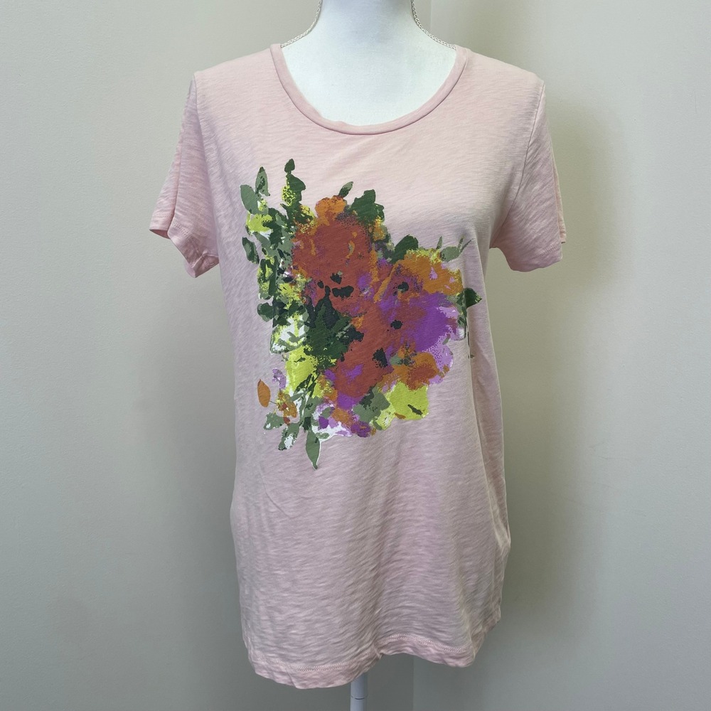 J.Crew Pink Slub Cotton Floral Graphic T-Shirt Womens Large